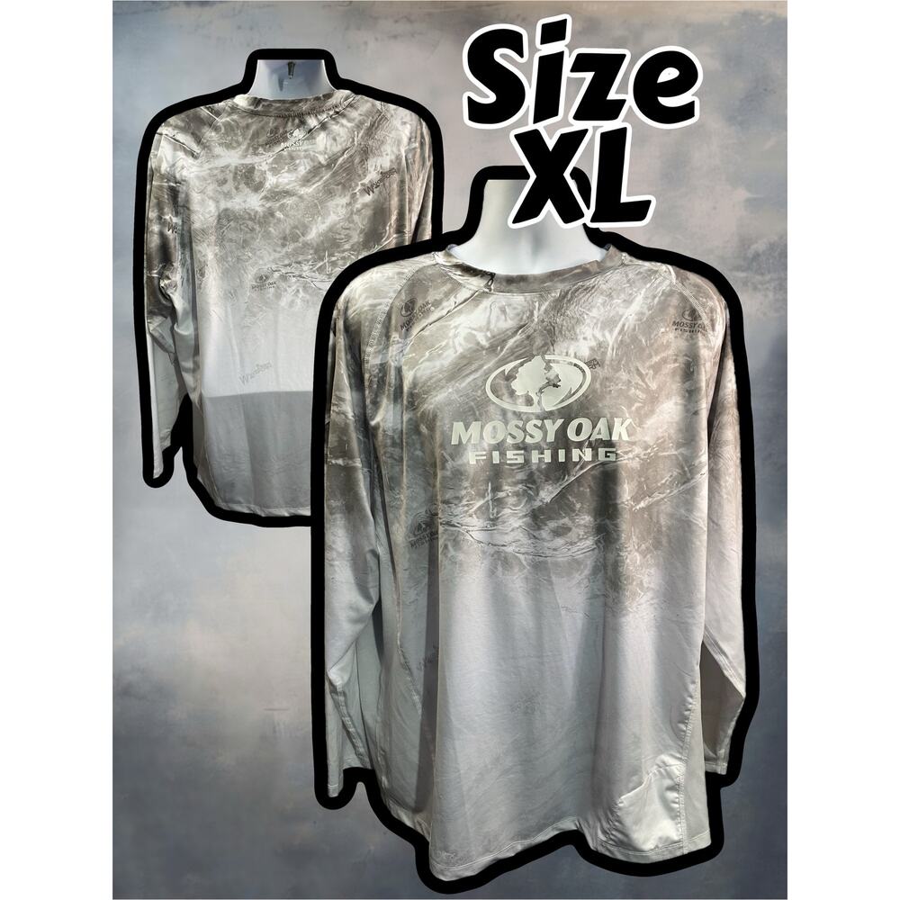 Mossy Oak Fishing Shirt – Size XL – Gray/White Camo – Hydroplex – Made in Jordan